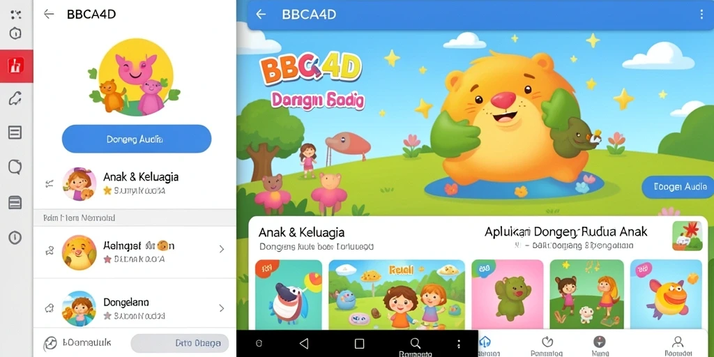 Tampilan antarmuka pengguna aplikasi Dongeng Audio BBCA4D yang menarik.