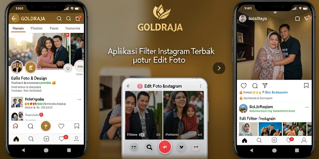 Antarmuka GOLDRAJA dengan berbagai pilihan filter Instagram yang memukau.