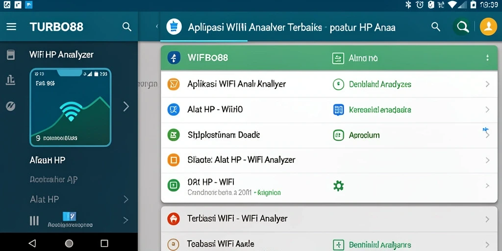 Tampilan antarmuka TURBO88 dengan fungsi WiFi Analyzer yang lengkap.